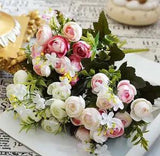 13 Heads small silk Artificial Flowers peony Camellia for Home decoration