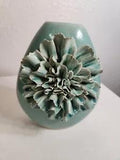 Teardrop Ceramic Floral Vase Carnation Teal Faux-Vintage 8 1/2'' FAST Shipping