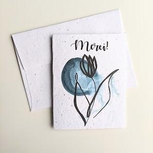 Tulip thank you on plantable seed paper or watercolor white paper, thank you card, French thank you greeting card