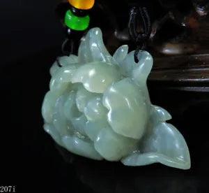 NEW LISTING100% Natural Hand-carved Jade Pendant Jadeite Necklace peony flower 207i