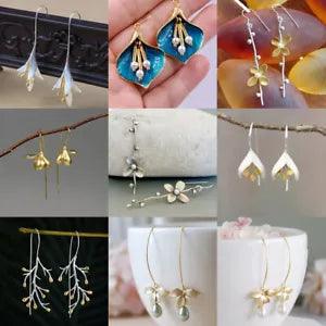 Elegant Flower Pearl Drop Dangle Earrings for Women 925Silver Party Jewelry Gift