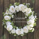 Floral Wreath, Door Wreath, 20'' Artificial White Peony Hydrangea Wreath for