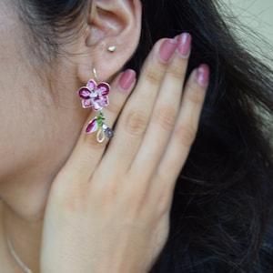 Orchid earrings long branch, wire resin flower earring Hawaiian earring, handmade earrings, Singapore Purple flower earring, hand-painted