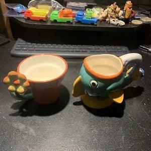 Vintage 90??s NESTLE CARNATION Coffee-Mate FISHERMAN & FLOWER POT Coffee Mugs NEW