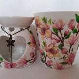 Plant pot cover, art decoupage magnolia plastic cover, decorative plant pot, floral plant pot cover
