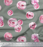 Soimoi Gray Velvet Fabric Ranunculus Watercolor Printed Fabric 1-eZ6