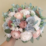 Dusty rose wedding bouquet, soft pink ranunculus, peony bouquet, dusty blue bouquet, Garden roses wedding bouquet, artificial clay bouquet