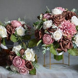 Mauve Handmade Wedding Bouquet, Real Touch Roses, Boho Brown Bridal Bouquet, Pink Brown Bouquets, Mauve Green Bridesmaids Bouquet