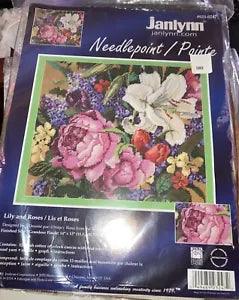 HTF NIP  Janlynn Needlepoint Kit Lily and Roses..Finished Size 14???x12??? 0230247