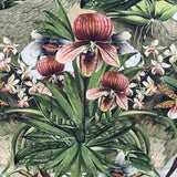 Wilde Orchids Printed Italian Velvet by Metre Flowers Green Yellow Pink Peach
