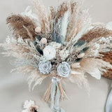 Boho bridal bouquet with blue preserved roses, Dried flower arrangement, Bridal accessories, Fall bridal bouquet, Corsages, Boutonniere