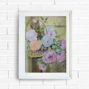 Roses in a basket Original watercolor painting 12"x16" original watercolor painting Floral painting Original artwork Painting roses