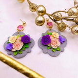 floral artisan earrings flower earrings |floral clay earrings |handmade earrings| Gray earrings |floral bouquet earrings|rose earrings