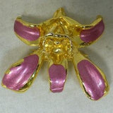 Vintage Orchid Gold 24 Karat with Pink Enamel Flower Pendant & Pin Brooch ??C Genuine Gold Plated Orchid Flower - RISIS Singapore Jewellery