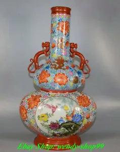20" Yongzheng Marked Colour Enamel Porcelain Peony Flower Bird Pixiu Vase Bottle