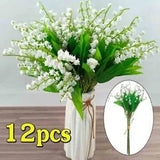 12Pcs/Bundle White Lily of the Valley Fake Plants Artificial Flower Home Decor