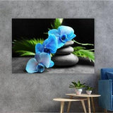 Zen Canvas Print, Blue Orchid Wall Art with Stones Print, Floral Wall D???cor