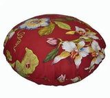 ai03n Lily Lt.Blue Green Pink Yellow Cream on Red Cotton Round Cushion Cover