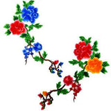 1 Pair Embroidery Peonies Patch Applique with Adhesive Sew Iron Costumes Decor