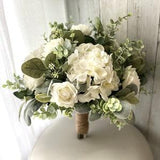 Boho wedding bouquet, READY TO SHIP hydrangea premium white roses & greenery bridal bouquet, wedding bouquet, eucalyptus