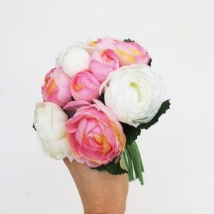 White Pink Silk Ranunculus Bouquet Artificial Silk Flowers Bouquets Buttercup Goldcup Flower Wedding Bouquets Decoration Decor Spring Summer