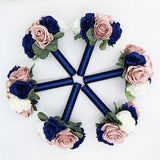 Artificial Wedding Flowers Navy and Dusty Rose, Silk Bridal bouquet and bridesmaids bouquets for weddings, Faux peony rose bouquets