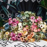 Vintage Silk Flower 1 Bouquet Artificial Fall Vivid Peony Fake Leaf Wedding...