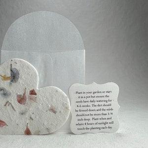 Large Pink Recycled Seed Paper Hearts 17s 2.85"w x 2.5"h with glassine envelope and planting guide set of 24
