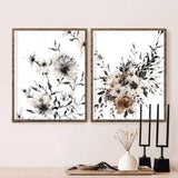 Set of Two Watercolor Organic Florals | Minimal Black White Neutral | Peonies Wedding Bouquet Physical Art Prints | Boho Bohemian Decor