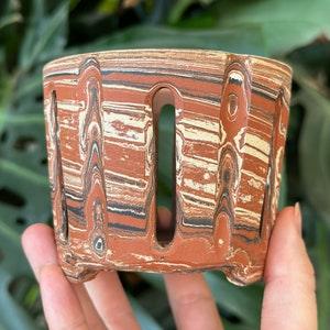 Unglazed Mini Red White Black Marbled Agateware Clay Terracotta Orchid Planter Pot with Holes and Optional Saucer