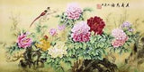 ORIGINAL ASIAN ART CHINESE WATERCOLOR PAINTING-Peony flower&Happy bird lover