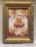 Vtg Pressed Flower Art Violets Gold Tone Frame Crocheted Doily