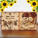 Personalized Just Married Names Mr & Mrs Wedding Sunflower Floral Wood Clock Decoration Ornament Custom Couple Burning Personalized Portrait