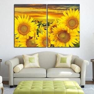 Sunflowers canvas wall art Sunflowers and sunset wall art Flowers canvas Sunset wall art Flower photo canvas Floral print wall art