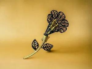 Lacey Lily Black Metal Gold Stylized Vintage Flower Brooch Pin