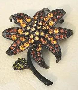 NEW JOAN RIVERS TOPAZ AMBER PAV? CRYSTALS LILY FLOWER BROOCH 3.5" LENGT~ NWOT