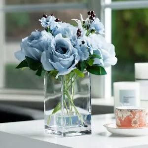 Artificial Flower Silk Rose Arrangement in Glass Vase and Acrylic Water