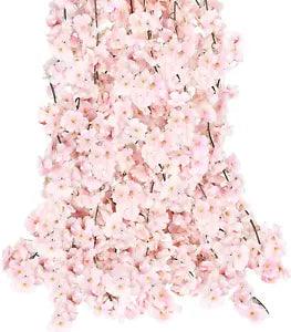 6Pcs Artificial Cherry Blossom Flower Vines Faux Flowers for Outdoors Hanging