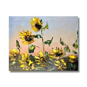 Sunflower painting Original art Sunflower field painting Impasto flowers painting Flowers wall art Small flowers painting Original artwork