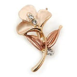 Small Magnolia/ Bronze Enamel, Crystal Calla Lily Brooch In Gold Plating - 32mm