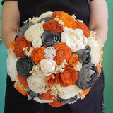 Orange and Grey Sola Wood Flower Bouquet, Fall Bouquet, Harvest Bouquet