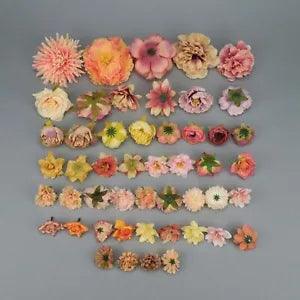 49Pcs Artificial Silk Peony Rose Flowers Heads DIY Hang Painting Set Fake Flower