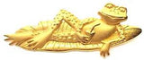 Adorable Vintage JJ Gold Tone Frog Pin Brooch Drink Lily Pad Floating