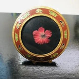 PRESSED Silk FLOWER ART IN ROUND GLASS METAL FRAME 2.75??? Tin Back
