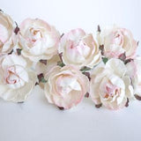 Paper flower, paper supplies, DIY making, English  peony Ranunculus roses 25 pcs., size 3.5 cm., pale pink brush white color.