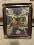 Pressed  "Pride Of Barbados" Flower Picture On Deep Purple And Gold Paper