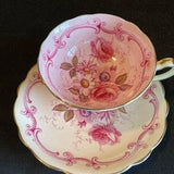 Paragon Double Warrant Cup and Saucer Pink Roses with Border Scrolls