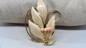 Vintage Large Latte Enamel Faux Coral Lily Brooch