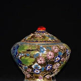 Red copper cloisonne silk peony flower Jiang Jun jar decoration
