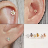Helix Earring, Sunflower Conch Earring, Titanium Earrings, Flat Back Earrings, Tragus Jewelry, 16G Cartilage Earring, 18G, 20G, Piercings
